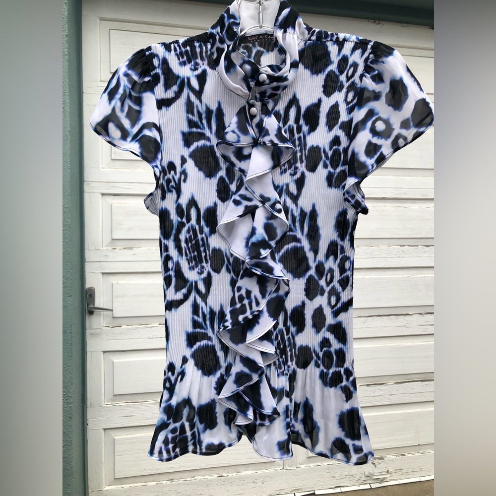 Violet & Claire New York- High-neck, Ruffled front, semi-sheer Blouse.